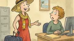 Witz: Mannequin Petra kommt aus dem Urlaub